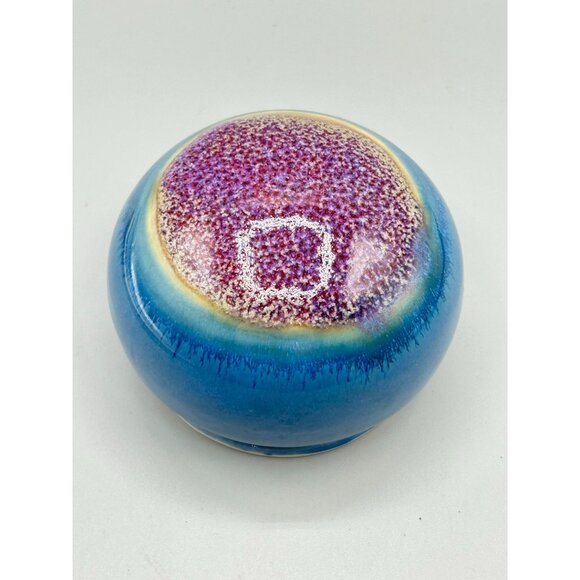 Vintage Signed Ceramic Paperweight Studio Pottery Artisan Piece Pink Blue Glaze - Picture 3 of 10